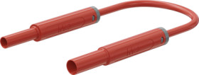 Safety measuring lead with (4 mm lamella plug, straight) to (4 mm socket, straight), 0.5 m, red, PVC, 1.0 mm², CAT IV, 66.1044-0