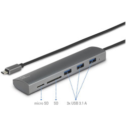 Renkforce RF-3374948 USB 3.0 hub Silver Aluminium Built-in SD reader