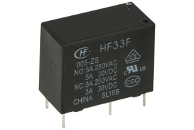 Przekaźnik; elektromagnetyczny miniaturowy; HF33F-005-ZST; 5V; DC; 1 styk przełączny; 5A; 250V AC; 5A; 30V DC; do druku (PCB); H