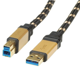 Kabel USB Złącze A USB A Złącze B USB B dł. 3m Przewód USB USB 3.0 kolor: Czarny/Złoty