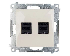 Simon 54 Gniazdo komputerowe podwójne 2xRJ45 kat.6 z przesłoną kremowe D62.01/41