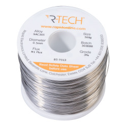 R-TECH 857013 SAC305 Solder 3% M1 Flux 0.5-2% Halide 0.5mm 500g Reel
