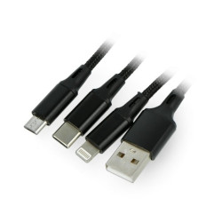 Przewód M-Life 3w1 USB typ A + microUSB + Lightning + USB typ C 2.0 czarny 1m
