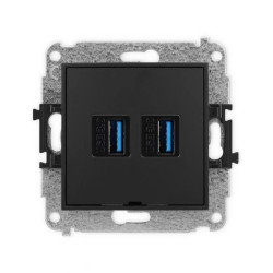 ICON Mechanizm gniazda podwójnego 2xUSB A-A 3.0, bez pola opisowego czarny mat 12IGUSBBO-6