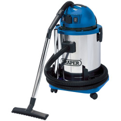 Draper 1400w 50l 230V Wet &amp; Dry Vacuum Cleaner with S/s Tank &amp; 230V Ptool Socket