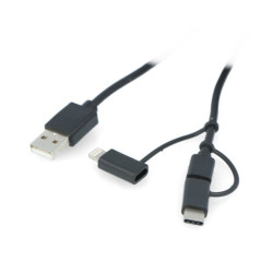 Przewód Lanberg Combo 3w1 USB typ A - microUSB + USB typ C 2.0 + lightning - czarny - 1,8m