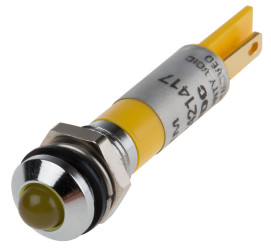 Lampka kontrolna do montażu panelowego 24V dc, Żółta 8mm LED Chrom Faston, oczko lutownicze RS PRO