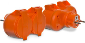 Rozgałęźnik wtyczkowy, podwójny 2x2P+Z, IP44, pomarańczowy 34044