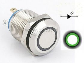 Przycisk wandal. chwil. płaski 12mm zielony