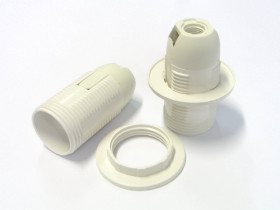 Oprawka plastikowa E14 250V z kołnierzem kremowa