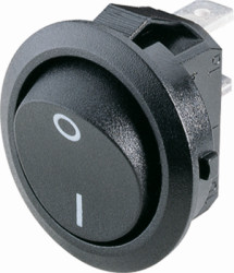 Rocker switch, black, 1 pole, On-On, changeover switch, 10 (4) A/250 VAC, 6 (4) A/250 VAC, IP40, unlit, unprinted, 1883.1105