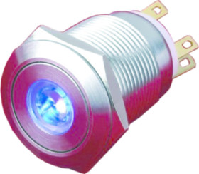 Vandal-proof pushbutton, 1 pole, silver, illuminated  (red), 5 A/250 V, mounting Ø 19 mm, IP65, PAV19BMFS1C6N