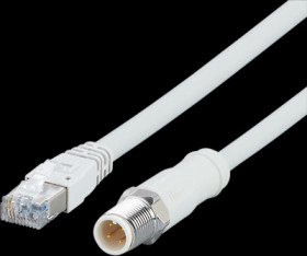 Sensor actuator cable, M12 cable plug, straight, D to RJ45 plug, straight, 4 pole, 1 m, mPPE, gray, 1.5 A, EVF550