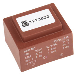 Transformator do druku 2 x 9V ac 230V ac 2 wyjścia Do montażu na płytce drukowanej 3.2VA