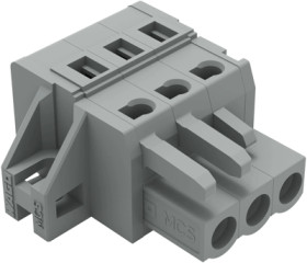 Socket header, 3 pole, pitch 5 mm, angled, gray, 231-103/031-000