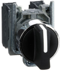 Toggle switch, unlit, latching, 2 Form A (N/O), waistband round, black, front ring silver, 3 x 45°, mounting Ø 22 mm, XB4BD33