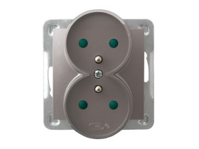 IMPRESJA Gniazdo podwójne z uziemieniem z przesłonami torów prądowych moduł bez ramki tytan GP-2YRZP/m/23 OSPEL