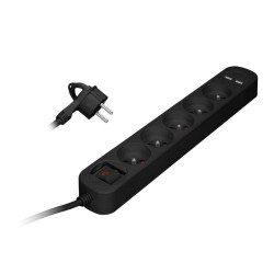Filtr komp PS-1 1,5m czarny 2USB Listwa przepięć z wyłącznikiem