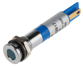 Lampka kontrolna do montażu panelowego 24V dc, niebieska 8mm LED Chrom Faston, oczko lutownicze RS PRO