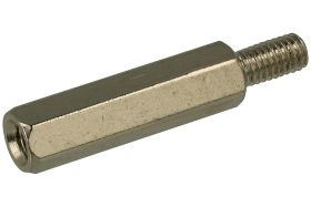 Dystans; DMM3ZW18; M3; zewnętrzny/wewnętrzny; 18mm; 6mm; 6mm; 5mm; tulejka dystansowa gwintowana; sześciokątna; mosiądz niklowan