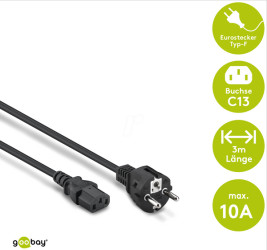 96036 Kaltgeräte-Anschlusskabel, 3 m, Schwarz