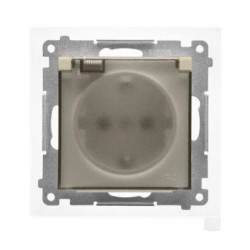 Simon 55 Gniazdo Schuko IP44 z przesłonami z uszczelką(moduł) szybkozłącza. Klapka transparentna Szampański mat TGSZ1BCZ.01/144A