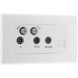 BG 869 White Nexus Moulded Quadplex TV 2X Satellite &amp; FM - Return &amp; BT Outlet