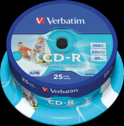 43439 CD-R AZO, 700 MB, 52x, printable, spindle pack of 25