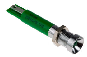 Lampka kontrolna do montażu panelowego 230V ac, zielona 8mm LED Chrom RS PRO