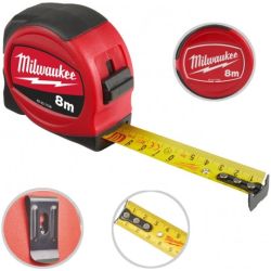 Miara zwijana metrówka 8m / 25mm SLIM nylon czarno-czerwona MILWAUKEE