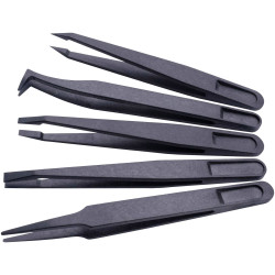 Quadrios 1903EC095 ESD Tweezers 5pc Conductive Plastic Flat Curved