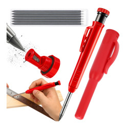 Zestaw Ołówek Budowlany Automatyczny Stolarski z Temperówką + Etui + Wkłady 6 szt.