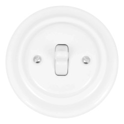 Włącznik światła pojedynczy kołyskowy ceramiczny, okrągły z ramką, podtynkowy biały Ceramic Loft