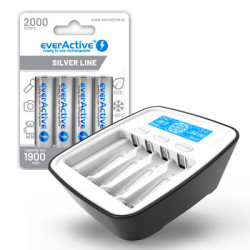ZESTAW Ładowarka akumulatorków Ni-MH everActive NC-1000M + 4x akum AA / R6 everActive Ni-MH 2000mAh R2U