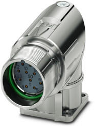 Surface mount socket, M23, 12 pole, crimp connection, standard/ONECLICK quick locking system, angled, 1628499