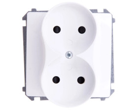 Simon Basic Gniazdo podwójne b/u 16A IP20 z przesloną torów białe BMG2Mz.01/11