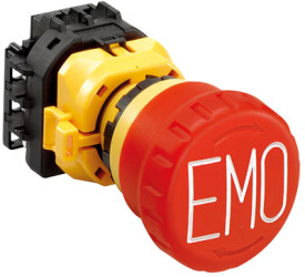 Emergency stop, turn/pull release, mounting Ø  22 mm, unlit, 1 Form A (N/O) + 3 Form B (N/C), XW1E-BV413MFRH-EMO