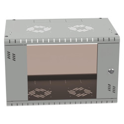 Szafa wisząca Standard 19" 6U, 350mm, drzwi szklane, szara