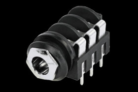 6.35 mm jack panel socket, 3 pole (stereo), solder connection, PA, NMJ6HCD3