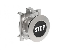 Metalowy przycisk płaski fi30mm kryty samoczynny powrót z symbolem STOP Czarny LPFB1132