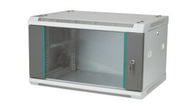 Szafa Rack Wisząca 19 Cali 4U 600X450, Niedzielona, Drzwi Szklane, Kolor Szary