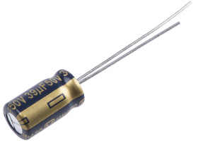 Kondensator 39μF 50V dc Radialny, Otwór przelotowy Panasonic roztaw: 2.5mm 6.3 (Dia.) x 11.2mm