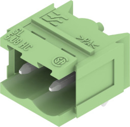 Pin header, 2 pole, pitch 5.08 mm, angled, green, 1409260000