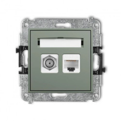 MINI Mechanizm gniazda antenowego poj. typu F (SAT) + gniazda komp. poj. 1xRJ45, kat. 6, 8-stykowy szałwiowy 61MGFK-3