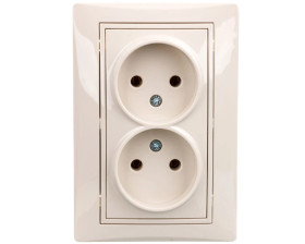 DOMO Gniazdo podwójne bez uziemienia kompletne śrubowe 16A 250V kremowy 011280103 24800