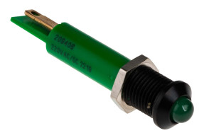 Lampka kontrolna do montażu panelowego 230V ac, zielona 8mm LED RS PRO