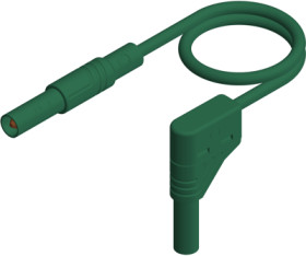 Measuring lead with (4 mm plug, spring-loaded, straight) to (4 mm plug, spring-loaded, angled), 0.25 m, green, PVC, 2.5 mm², CAT
