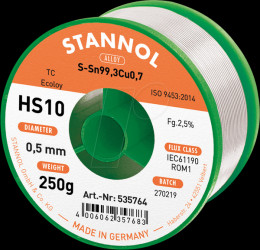 53609 Solder wire HS10, S-Sn99Cu1, 0,5 mm, 250 g