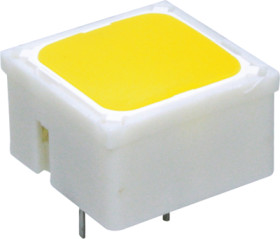 Short-stroke pushbutton, 1 Form A (N/O), 100 mA/35 V AC/DC, illuminated, actuator (yellow, L 0.7 mm), 2.9 N, THT, 3.14.200.013/0