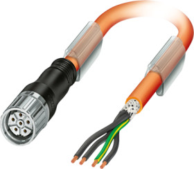Sensor actuator cable, M23-cable socket, straight to open end, 5 pole + PE, 2 m, TPU, orange, 26 A, 1620396